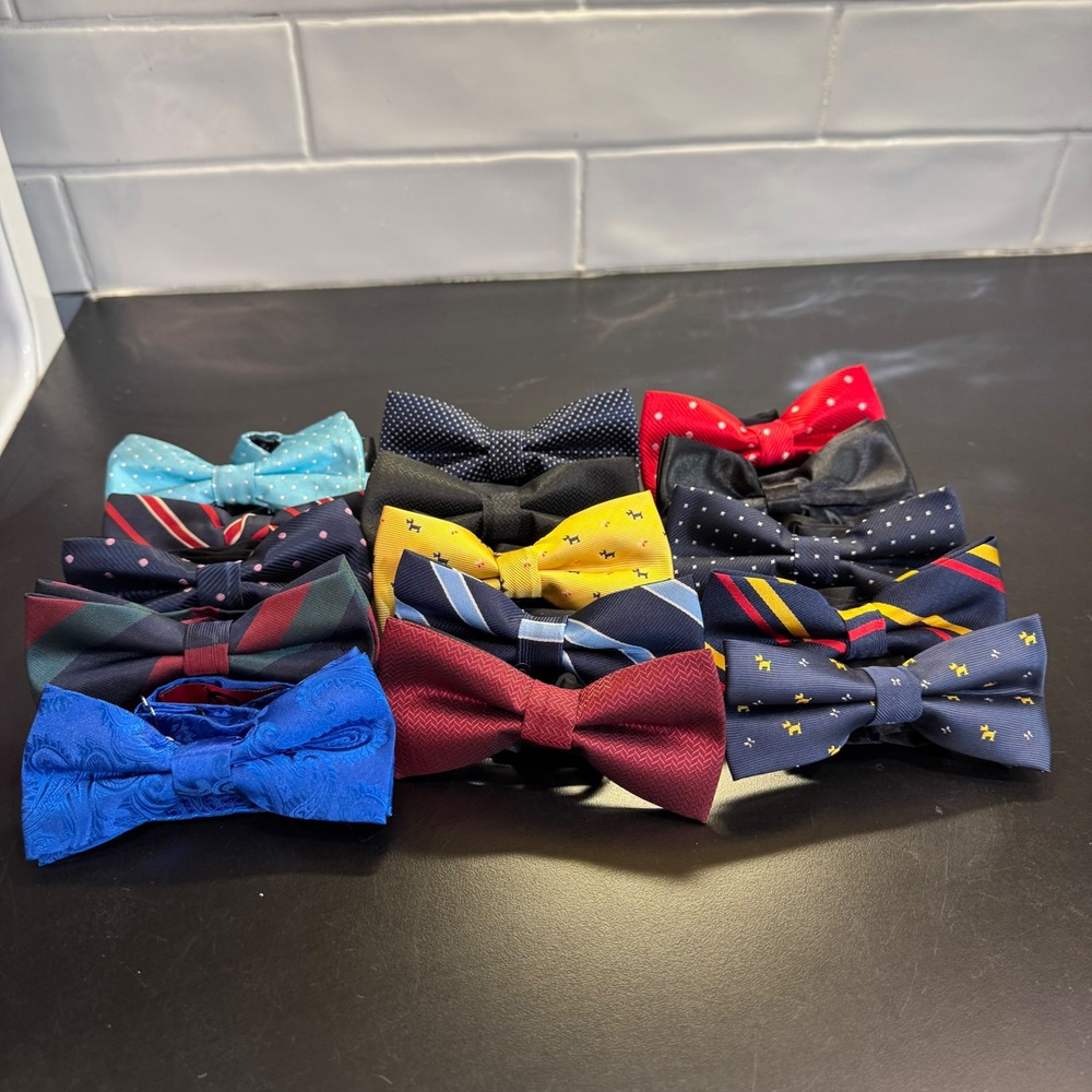 Assorted Bow Tie Lot Men OS Multi-Color Paisley Striped Polka Dot 12pc Bundle